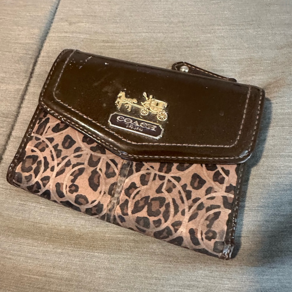 Coach Black and Brown Leopard Print Wallet